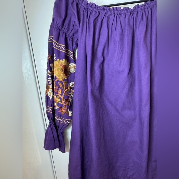 Free People Fleur Du Jour Purple Floral Gold Brown Embroidered Boho Mini Dress M - Picture 13 of 16
